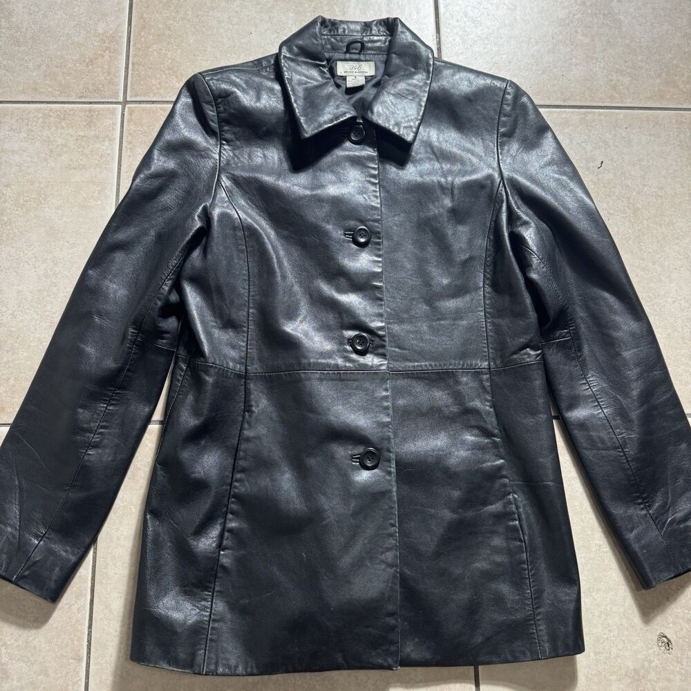 Brooks Brothers Women’s S Black Leather Jacket Button Up Pockets 346